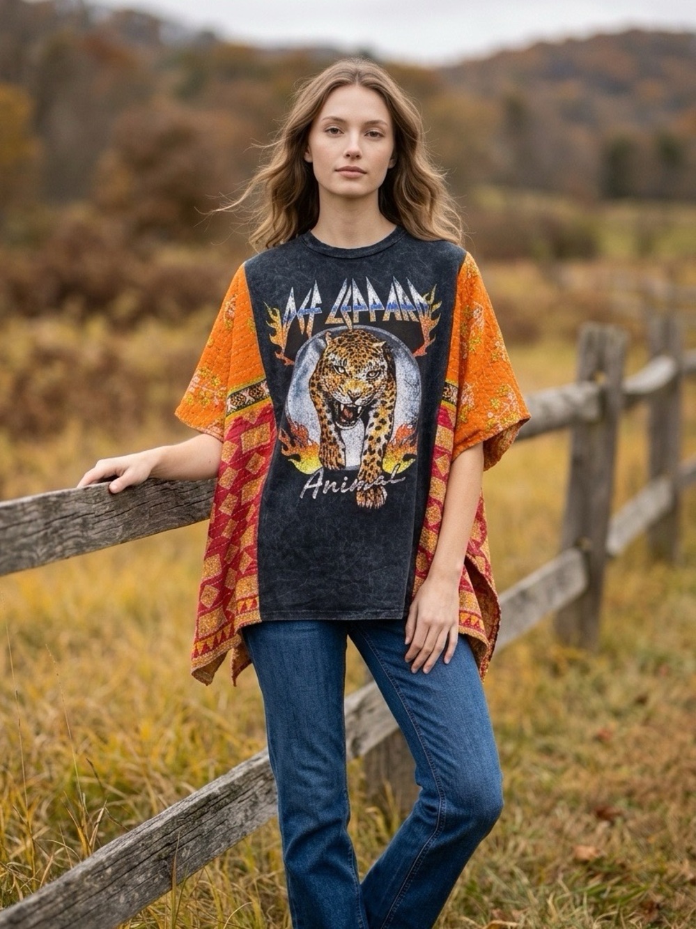 Handcrafted Upcycled Def Leppard Kantha Tunic NWT One Size